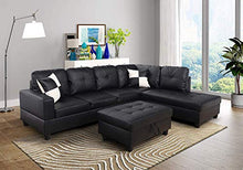 Load image into Gallery viewer, FlashBuy Sofa Sectional Sofa, L-Shape Faux Leather Sectional Sofa Couch Set with Chaise, Ottoman, 2 Toss Pillow Using for Living Room Furniture.(Black)