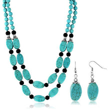 Load image into Gallery viewer, Gem Stone King 18 Inch Stunning Beads Simulated Turquoise Howlite Double Necklace and Earrings Set for Women