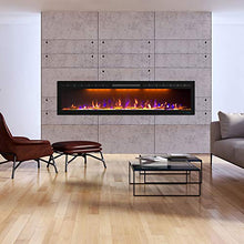 Load image into Gallery viewer, Mystflame 72 inch Electric Fireplace - Ultra Slim Frame - in Wall Recessed & Wall Mounted - Multicolor Flame - Log & Crystal Hearth - 1500/750 Watt Heater - Remote Control & Touch Screen- Timer