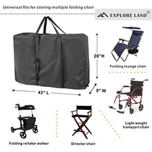 Load image into Gallery viewer, Explore Land Heavy Duty Chair Storage Bag for Folding Longue Chair, Zero Gravity Chair, Light Weight Transport Chair, Folding Rollator Walker (Black)