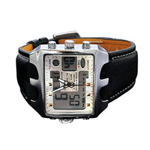 Load image into Gallery viewer, ShoppeWatch Mens Referee Sports Watch Big Square Face LED Dual Time Analog Digital Light Up Dial Stopwatch Leather Band Relojes Deportivos de Hombre Cronometros Wacht Hombre OH-112