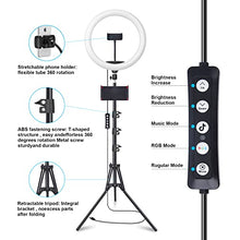 Load image into Gallery viewer, 12" Selfie Ring Light with 63" Tripod Stand & 3 Phone Holder, LED Camera Ringlight with 48 RGB Colors Modes & Musical Rhythm Mode and 12 Brightness Dimmable for Makeup/Photography/Videos/Vlog/TikTok