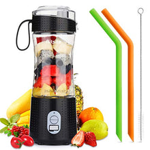 Load image into Gallery viewer, Aitsite Portable Blender, Personal Mixer Fruit Rechargeable USB with 2 Straws, Mini Blender for Smoothie, Fruit Juice, Milk Shakes 380ml, Six 3D Blades for Great Mixing (Black)