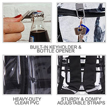 Load image into Gallery viewer, Small Clear Backpack - Heavy Duty - Stadium Approved - TSA Lock - Key Holder - Bottle Opener - 2-WAY Zip - Inside, Outside Zip Pockets - Expandable Side Pockets - Transparent PVC - H12''xW10.6''xD6