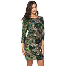 Load image into Gallery viewer, Yamycka Long Sleeve Embroidery Sequins Dress Women Party Clothes (Green, S)