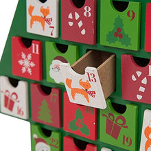 Load image into Gallery viewer, Glitzhome Christmas 25 Days Handcrafted Wooden Tree Countdown Advent Calendar with Drawer Holiday Christmas Decor, Green