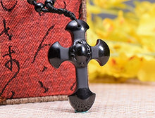Load image into Gallery viewer, Obsidian Protection Amulet Pendant Necklace for Lord's Prayer Hand Carved Natural Apache Tears (4.8, concave figure)
