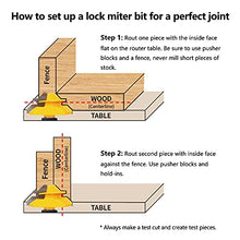 Load image into Gallery viewer, MNA 45 Degree Lock Miter Router Bit 3-Piece Set, for 1/2”, 5/8”, 3/4” Cutting Height, 1/4 Inch Shank. Easy to Create Lock Miter Joint