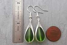 Load image into Gallery viewer, Handmade jewelry from Hawaii, wire braided Emerald sea glass earrings,"May Birthstone", (Hawaii Gift Wrapped, Customizable Gift Message)