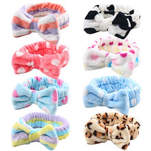 Load image into Gallery viewer, Bow Hair Band, Soft Carol Fleece Hairlace Headband Turban Bowknot Bow Makeup Shower Headbands Headwraps for Washing Face Shower Spa Mask, Multiple Styles, 8PCS