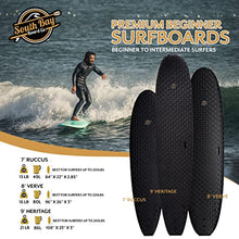 Load image into Gallery viewer, South Bay Board Co. - 7' / 8' / 9' Premium Foam Surfboards - Wax-Free Soft-Top Surfboards - Best Beginner Surfboards for Kids & Adults – Fins & Leash Included - Patented Heat Damage Prevention System