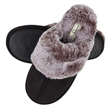Load image into Gallery viewer, Jessica Simpson Women's Comfy Faux Fur House Slipper Scuff Memory Foam Slip on Anti-Skid Sole, Black, Small