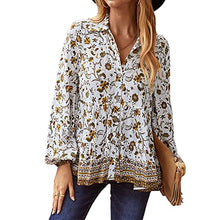Load image into Gallery viewer, KAYWIDE Women's Casual Boho V Neck Top Loose Floral Printed Long Sleeve Beach Shirts Blouses (036-White, Large)