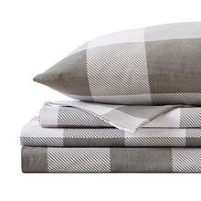 Load image into Gallery viewer, Great Bay Home - 100% Turkish Cotton Full Flannel Sheet Set. Heavyweight, Warm, Winter Double Brushed Bed Sheets. Pre-Shrunk & Anti-Pill - Buffalo Check - Soft Taupe / Pale Grey
