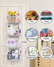Load image into Gallery viewer, ULG Over Door Organizer with 4 Large Ultra Sturdy & Large Pockets Organizer, 22 lbs Capacity Hanging Storage Organizer with Clear Window for Bedroom Nursery, Baby Kids Toys, Shoes, Diapers, White