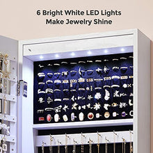 Load image into Gallery viewer, SONGMICS 47.2" H Full Screen Mirror Jewelry Cabinet Armoire, 6 LEDs Jewelry Organizer Wall Hanging/Door Mounted, Larger Capacity, for Women, Pure White UJJC99WT