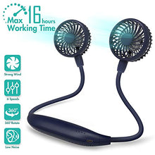 Load image into Gallery viewer, Neck Fan 2600mah Battery Operated Neckband Fan 6-Speed Hand-Free Wearable Personal USB Fan for Hot Flashes Home Office Travel Outdoor Sports (Navy Blue)