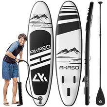 Load image into Gallery viewer, AKASO Inflatable Stand-Up Paddleboard, Yoga SUP with Backpack, Non-Slip Deck, Waterproof Bag, Leash, Floating Paddle and Hand Pump(Black)
