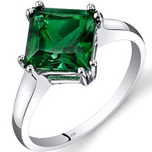 Load image into Gallery viewer, 14K White Gold Created Emerald Princess Cut Ring 2.00 Carats Size 9