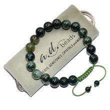 Load image into Gallery viewer, AD Beads Natural 10mm Gemstone Bracelets Healing Power Crystal Macrame Adjustable 7-9 Inch (Moss Agate)