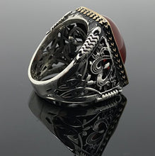 Load image into Gallery viewer, KAR 925K Stamped Sterling Silver Red Agate (Aqeeq) Men's Large Ring I1N (13)