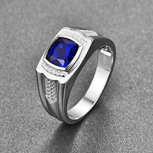 Load image into Gallery viewer, BONLAVIE Promise Ring for Him Solid 925 Sterling Silver AAA Created Blue Sapphire White CZ Size 10