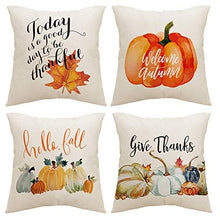 Load image into Gallery viewer, ZUYUSUT Fall Pillow Covers 18x18 Inch Set of 4 Harvest Pumpkins Leaves Autumn Holiday Rustic Linen Pillow Case Farmhouse Decorations Thanksgiving Fall Decor for Sofa Couch Indoor Outdoor