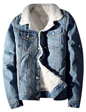 Load image into Gallery viewer, Springrain Men's Winter Sherpa Lined Denim Jacket Windbreaker Trucker Jacket (Light Blue, X-Small)