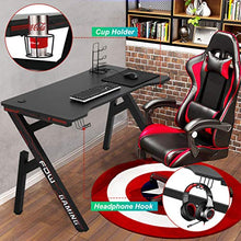 Load image into Gallery viewer, Gaming Computer Desk Home Office Desk Extra Large Modern Ergonomic Black PC Carbon Fiber Writing Desk Table with Cup Holder Headphone Hook