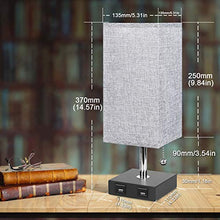 Load image into Gallery viewer, USB Table Lamp, Aooshine Bedside Table Lamps with 2 Useful USB Charging Ports, Solid Wood Nightstand Lamp with Grey Fabric Shade, Ambient Light Perfect for Bedroom, Living Room, Study Room (Pack of 2)