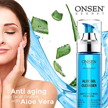 Load image into Gallery viewer, Onsen Japanese Aloe Vera Face Wash - Premium Nightly Facial Cleanser for Makeup Removal, Heals Dry & Sensitive Skin, Hyaluronic Acid, Curry Leaf Oil, Vitamin C & E, Gel Cleanser - 5.6 fl oz/165 ml