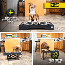 Load image into Gallery viewer, Pet Zone Designer Diner Adjustable Elevated Dog Bowls - Adjusts to 3 Heights, 2.75”, 8", & 12'' (Raised Dog Dish with Double Stainless Steel Bowls) Black