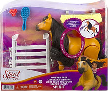 Load image into Gallery viewer, Mattel Spirit Untamed Forever Free Spirit Horse (8-in) with Realistic Walking Feature, Neighing Sounds, Long Mane & Tail Hair, Brush, Hay Bale, & Apple Snack Accessories
