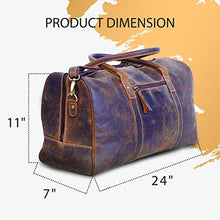 Load image into Gallery viewer, KomalC 24 Inch Leather Duffel Bags for Men and Women Full Grain Leather Travel Overnight Weekend Leather Bags Sports Gym Duffel for Men (Brown Distressed Tan)
