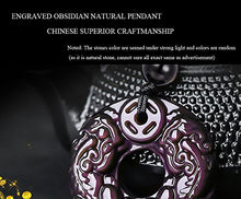 Load image into Gallery viewer, HASKARE Natural Energy Stone Pendant Engraved Black Obsidian Healing Necklace Adjustable Size 27.5inch