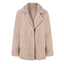 Load image into Gallery viewer, haoricu Womens Faux Shearling Jacket Casual Lapel Fleece Fuzzy Jacket Shaggy Oversized Jacket Warm Cardigan Coat Beige