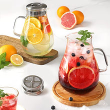 Load image into Gallery viewer, Hiware 64 Ounces Glass Pitcher with Lid / Water Pitcher with Handle - Good Beverage Carafe Pitcher for Juice, Milk, Beverage, Hot/Cold Water & Iced Tea, Cleaning Brush Included