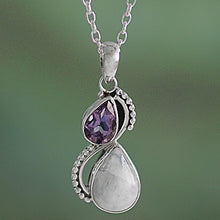 Load image into Gallery viewer, NOVICA Amethyst Rainbow Moonstone .925 Sterling Silver Pendant Necklace, 18" 'Two Teardrops'