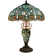 Load image into Gallery viewer, Tiffany Lamp 24 Inch Tall 3 Light Pull Chain Sea Blue Stained Glass Dragonfly Style Lampshade Beside Desk Table Lamp Antique Night Light Base for Living Room Coffee Table Bedroom S147 WERFACTORY