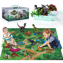 Load image into Gallery viewer, TEMI Dinosaur Toy Figure w/ Activity Play Mat & Trees, Educational Realistic Dinosaur Playset to Create a Dino World Including T-Rex, Triceratops, Velociraptor, Perfect Gifts for Kids, Boys & Girls