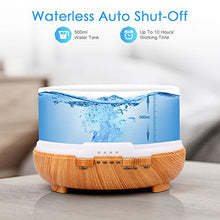 Load image into Gallery viewer, Essential Oil Diffuser, 500ml Diffusers for Essential oils with Remote Control, Ultrasonic Aromatherapy Diffuser Humidifier with Adjustable Mist Mode, 7 Color Changing LED Lights & Waterless Auto-Off