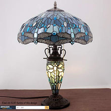 Load image into Gallery viewer, Tiffany Lamp 24 Inch Tall 3 Light Pull Chain Sea Blue Stained Glass Dragonfly Style Lampshade Beside Desk Table Lamp Antique Night Light Base for Living Room Coffee Table Bedroom S147 WERFACTORY
