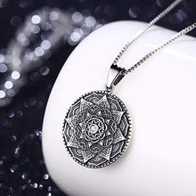 Load image into Gallery viewer, Friggem Sterling Silver Mandala Necklace,Flower of Life Pendant Necklace for Teen Girls Gift for Women,3D Blooming Black Mandala Pendant Chain 18",Vintage Viking Necklace Jewelry with Fine Gift Box