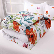 Load image into Gallery viewer, NANKO Queen Comforter Set 3 PC, White Red Pastel Floral Print Soft Microfiber Bedding - All Season Quilted Comforter with 2 Pillowshams - Best Modern Bed Set for Women Men, 88 x 90
