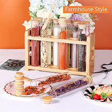 Load image into Gallery viewer, Tzerotone Bamboo Spice Rack with Empty Round Spice Jars Sets - Farmhouse Seasoning Organizer for Countertop Cabinet Kitchen Pantry - Included 5oz 12 Pcs Glass Spice Containers with Lids and 1 Pcs Standing Spice Holder