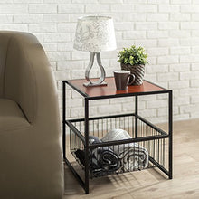 Load image into Gallery viewer, ZINUS Dane 20 Inch Black Frame Side Table with Storage Basket / End Table / Easy Assembly, Red mahogany wood grain