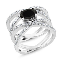 Load image into Gallery viewer, Gem Stone King 925 Sterling Silver Black Onyx Criss Cross Women's Ring (2.18 Cttw Oval Gemstone Birthstone) (Size 9)