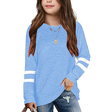 Load image into Gallery viewer, Girls Kids Casual Tops Crewneck Soft Striped Long Sleeve Comfortable Casual Tee Crew Neck T-Shirt (Blue, 8-9 Years)