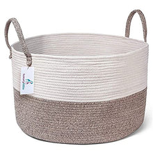 Load image into Gallery viewer, Luxury Little XXXL Nursery Storage Basket :: 100% Cotton Rope Hamper with Handles :: Sturdy Baby Bin Organizer for Laundry Toys Blankets Pillows :: 22 x 22 x 14 Off White/Beige