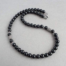 Load image into Gallery viewer, 8mm Black Onyx Mens Necklace, Sterling Silver Accents, 18-24in Custom Length - Handcrafted in USA